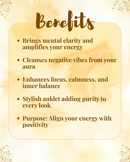 Natural Clear Quartz Anklet (Energy Cleansing, Clarity & Stylish Aura Purification)