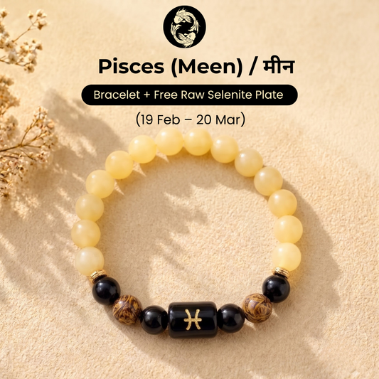 Pisces (मीन राशि) Zodiac Calcite, Black Onyx & Mariam Jasper Bracelet