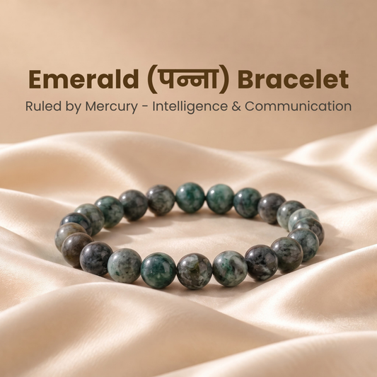 Natural Emerald (Panna) Gemstone Bracelet – Intelligence, Prosperity & Mercury Energy