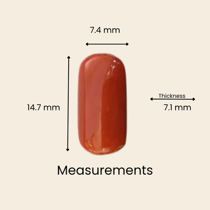 Natural Red Coral (Moonga) Gemstone – Cabochon Shape (6.80 Carat | 7.41 Ratti | 14.7 × 7.4 × 7.1 mm)