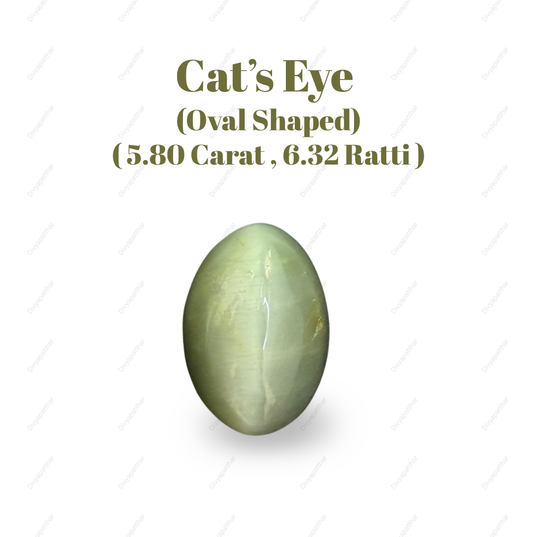 Natural Cat's Eye Gemstone – Oval Shape (5.80 Carat | 6.32 Ratti | L 13 × B 9.2 × H 7.1 mm)