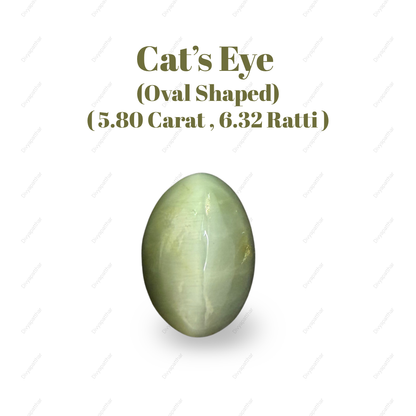 Natural Cat's Eye Gemstone – Oval Shape (5.80 Carat | 6.32 Ratti | L 13 × B 9.2 × H 7.1 mm)