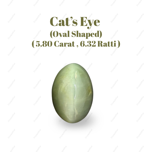 Natural Cat's Eye Gemstone – Oval Shape (5.80 Carat | 6.32 Ratti | L 13 × B 9.2 × H 7.1 mm)