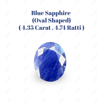 Natural Blue Sapphire (Neelam) Gemstone – Oval Shape (4.35 Carat | 4.74 Ratti | 10.95 × 9.0 × 4.5 mm)