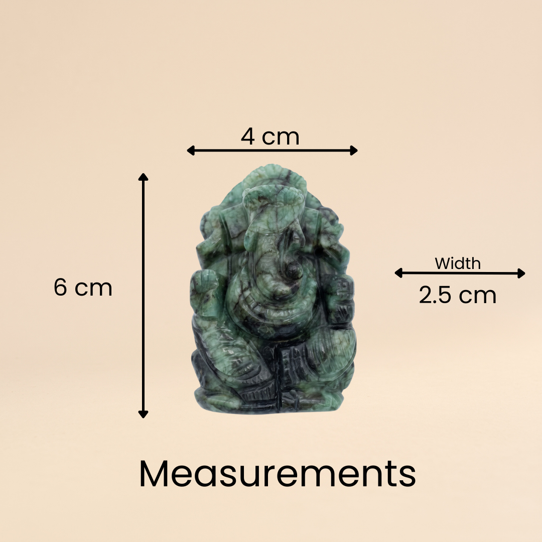 Natural Emerald (Panna) Ganesh Idol (533 Carat | LBH:  4 × 2.5 × 6 cm)