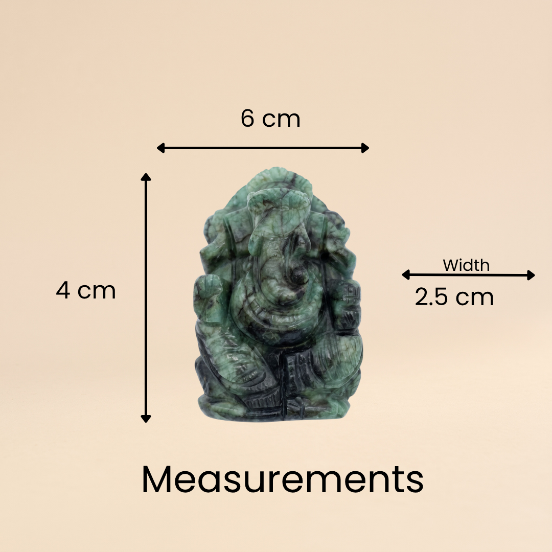 Natural Emerald (Panna) Ganesh Idol (533 Carat | LBH: 6 × 2.5 × 4 cm)
