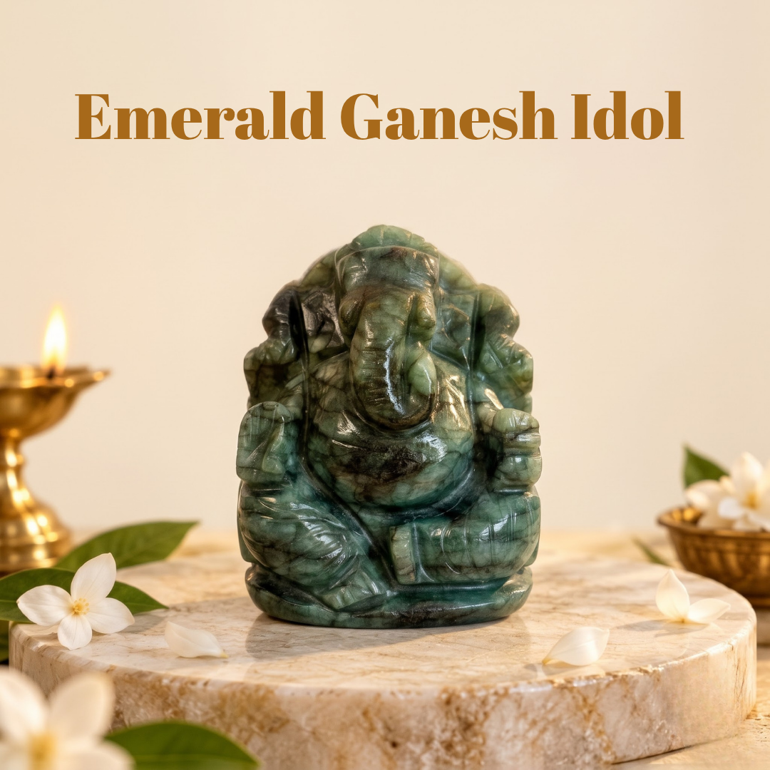 Natural Emerald (Panna) Ganesh Idol (171 Carat | LBH: 4 × 1.8 × 3.2 cm)