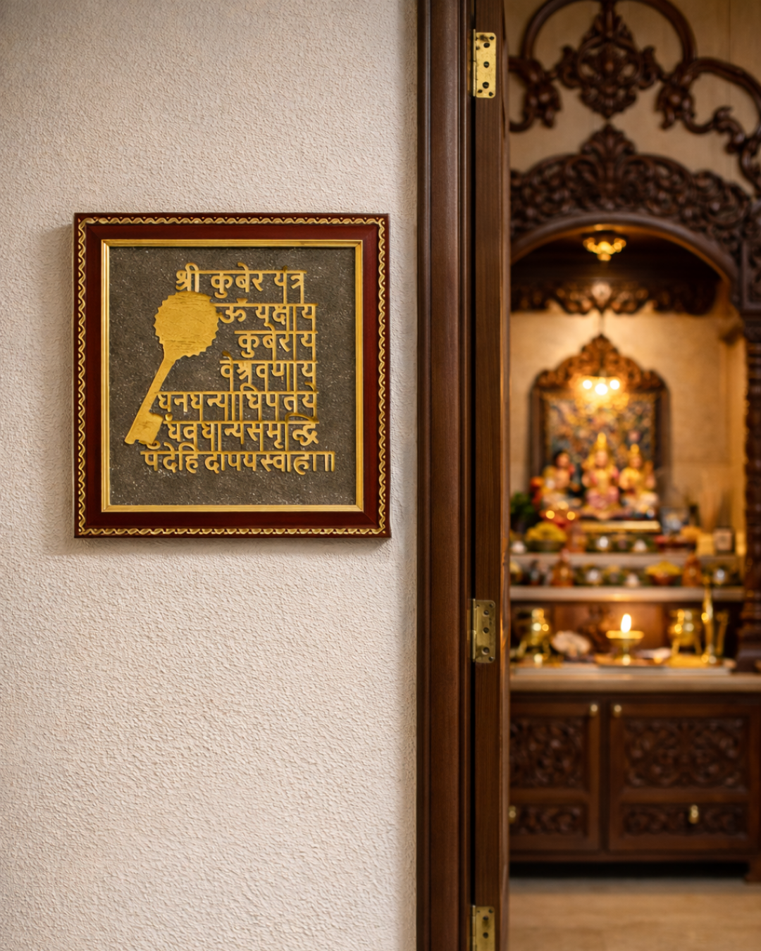 Shri Kuber Yantra on Raw Pyrite Frame (Wealth, Stability & Divine Abundance)