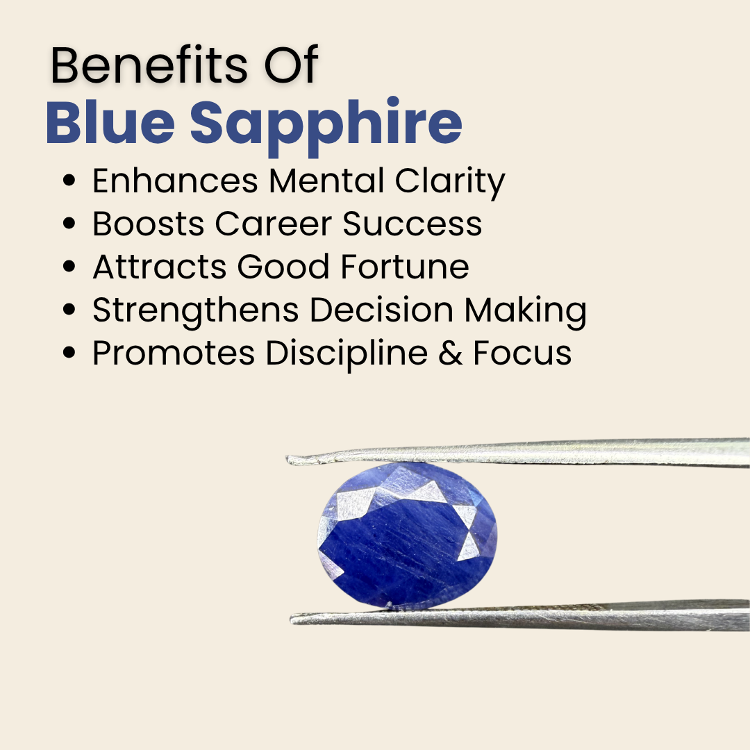 Natural Blue Sapphire (Neelam) Gemstone – Oval Shape (4.35 Carat | 4.74 Ratti | 10.95 × 9.0 × 4.5 mm)