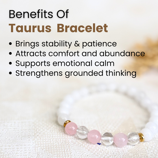 Taurus (वृषभ राशि) Zodiac Milky Quartz, Rose Quartz & Clear Quartz Bracelet