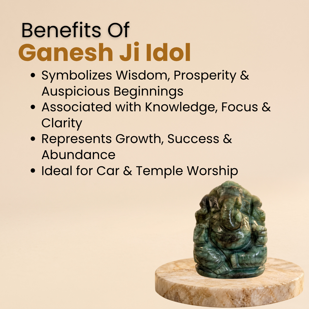 Natural Emerald (Panna) Ganesh Idol (171 Carat | LBH: 4 × 1.8 × 3.2 cm)