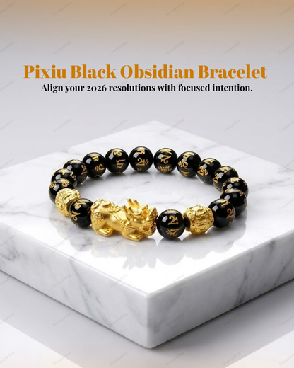 Pixiu Black Obsidian Bracelet – Wealth, Clarity & Protection (10mm Bead)