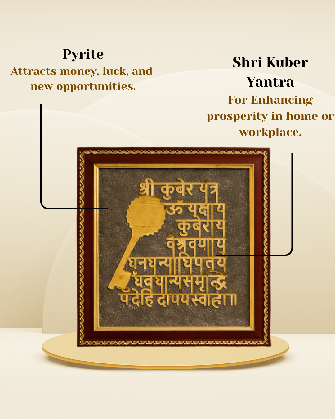 Shri Kuber Yantra on Raw Pyrite Frame (Wealth, Stability & Divine Abundance)