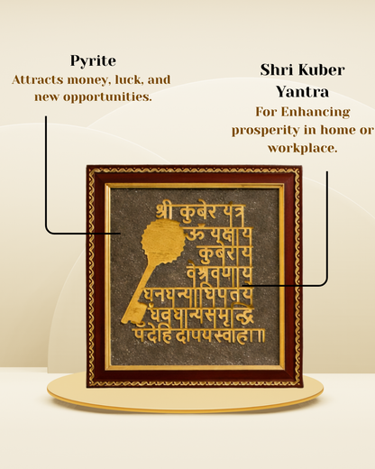 Shri Kuber Yantra on Raw Pyrite Frame (Wealth, Stability & Divine Abundance)