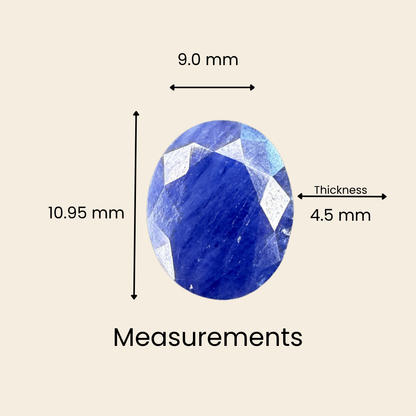 Natural Blue Sapphire (Neelam) Gemstone – Oval Shape (4.35 Carat | 4.74 Ratti | 10.95 × 9.0 × 4.5 mm)