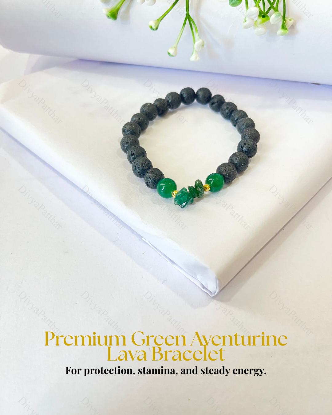 Premium Green Aventurine Lava Bracelet (Good Luck, Growth & Positive Opportunities)