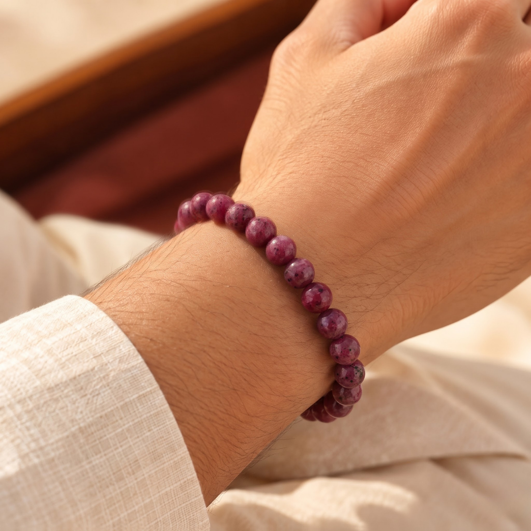 Natural Ruby (Manik) Gemstone Bracelet – Confidence, Leadership & Sun Energy