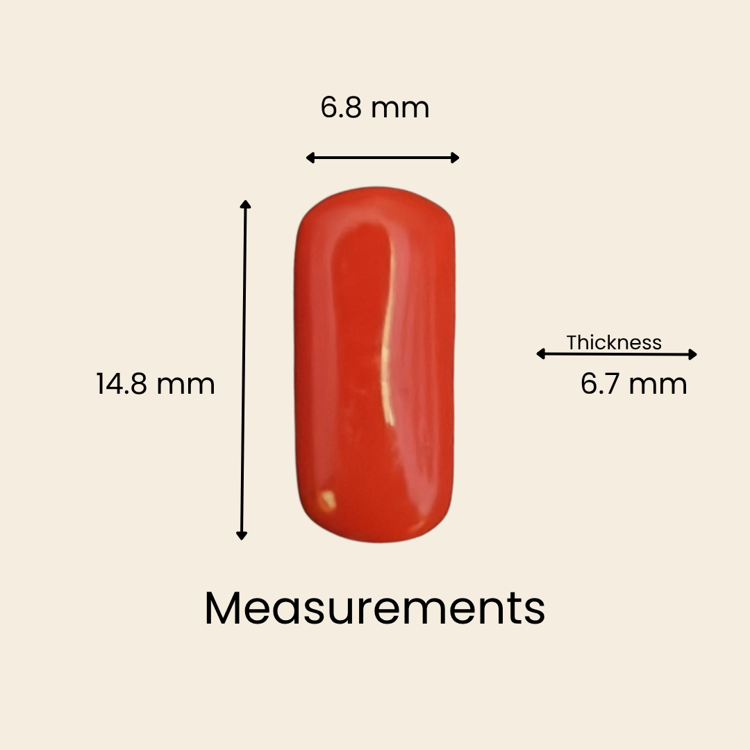 Natural Red Coral (Moonga) Gemstone – Cabochon Shape (5.60 Carat | 6.10 Ratti | 14.8 × 6.8 × 6.7 mm)