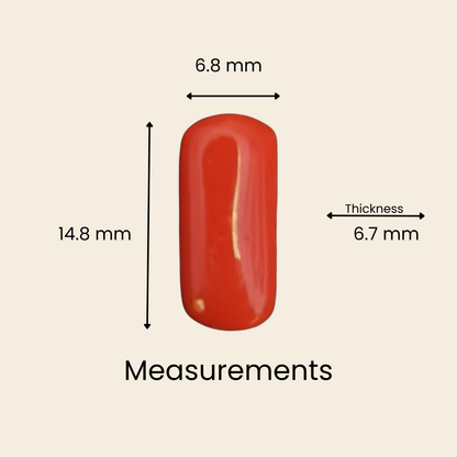 Natural Red Coral (Moonga) Gemstone – Cabochon Shape (5.60 Carat | 6.10 Ratti | 14.8 × 6.8 × 6.7 mm)