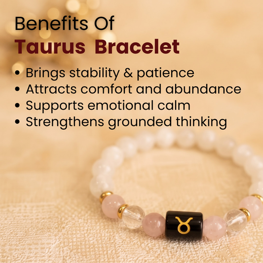 Taurus (वृषभ राशि) Zodiac Milky Quartz, Rose Quartz & Clear Quartz Bracelet
