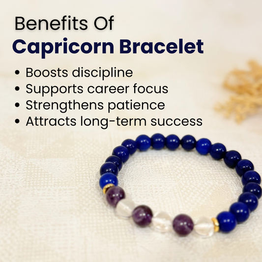 Capricorn (मकर राशि) Zodiac Blue Agate, Amethyst & Clear Quartz Bracelet