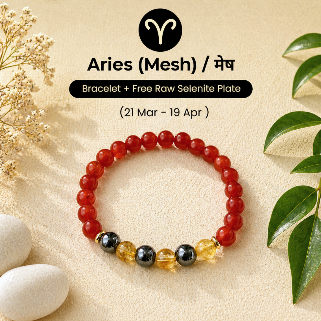 Aries (मेष राशि) Zodiac Carnelian, Hematite & Citrine Bracelet