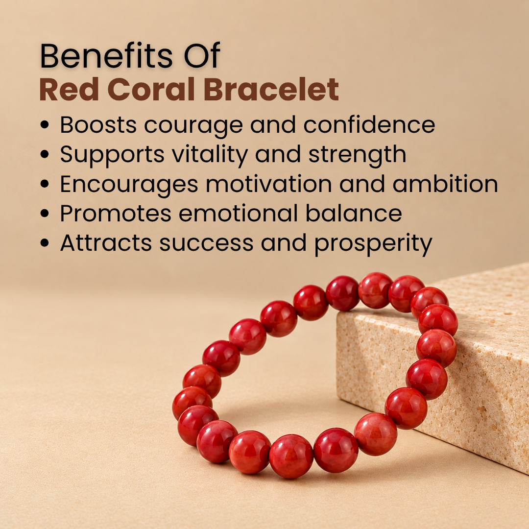 Natural Red Coral (Moonga) Gemstone Bracelet – Confidence, Courage & Mars Energy