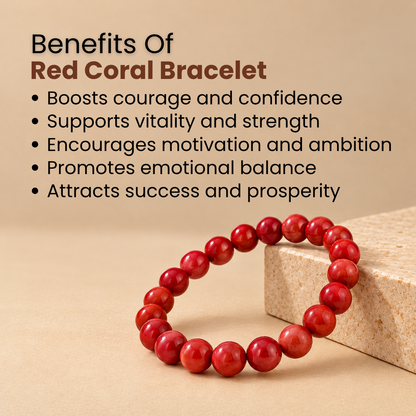 Natural Red Coral (Moonga) Gemstone Bracelet – Confidence, Courage & Mars Energy
