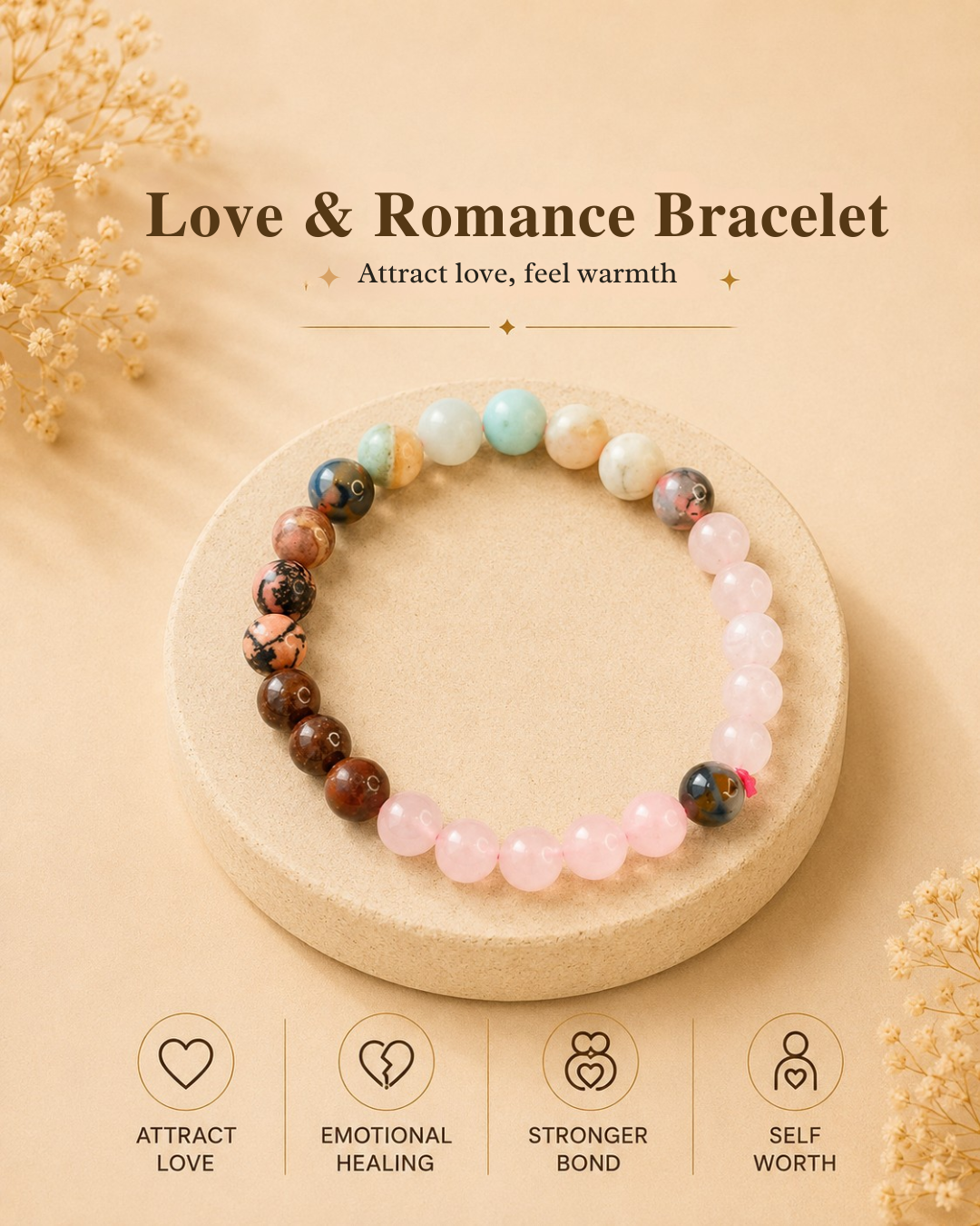Natural Love & Romance Bracelet (Heart Healing, Emotional Bonding & Love Flow)