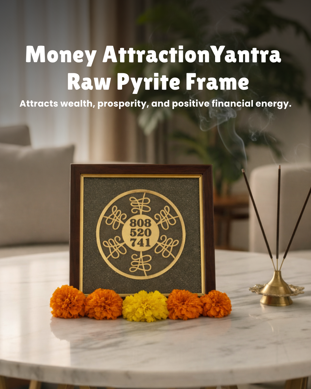 Money Attraction Yantra on Raw Pyrite Frame (Wealth, Prosperity & Financial Energy Activation)