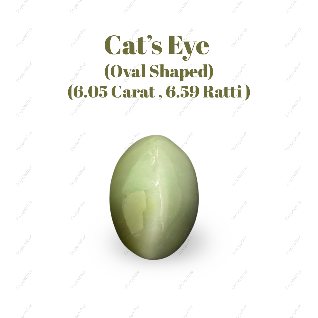 Natural Cat's Eye Gemstone – Oval Shape (6.05 Carat | 6.59 Ratti | L 12.9 × B 9.5 × H 7.6 mm)