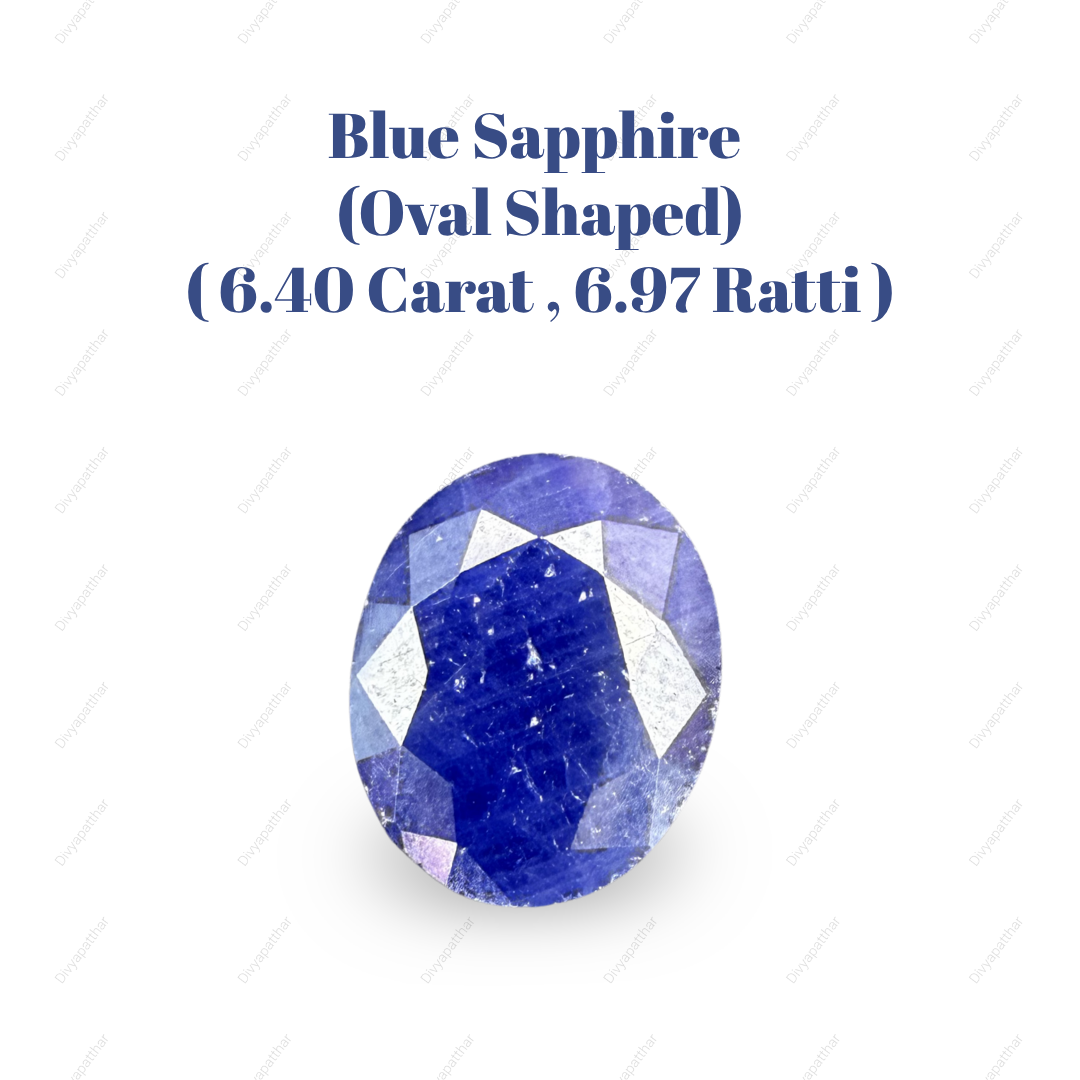 Natural Blue Sapphire (Neelam) Gemstone – Oval Shape (6.40 Carat | 6.97 Ratti | 11.80 × 9.7 × 5.1 mm)