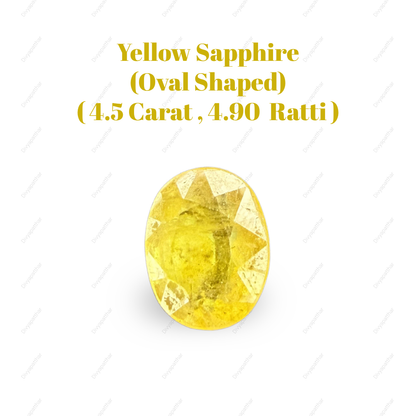Natural Yellow Sapphire (Pukhraj) Gemstone – Oval Shape (4.50 Carat | 4.90 Ratti | 11.2 × 8.9 × 5 mm)