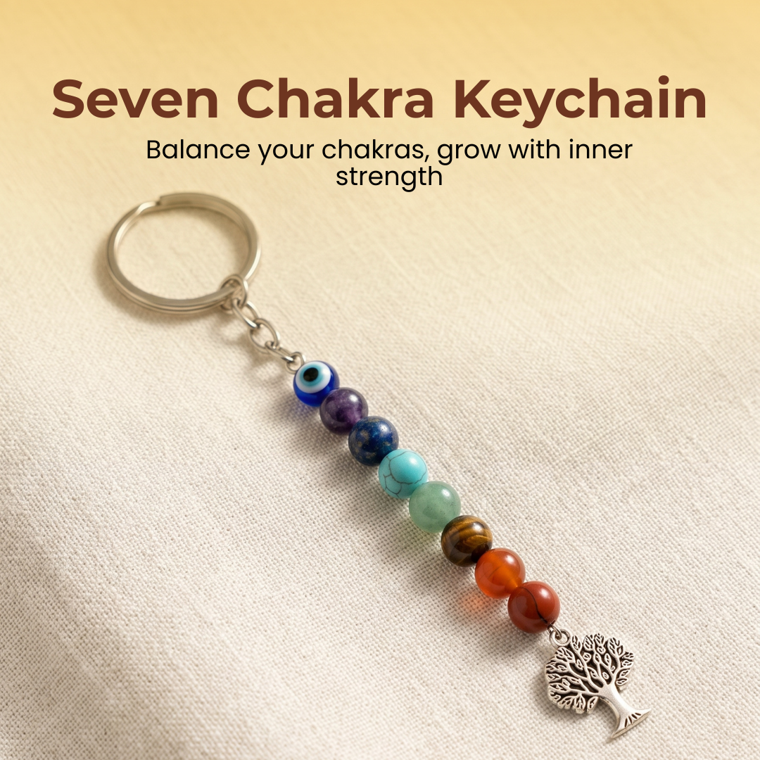 Seven Chakra Crystal Keychain With Freedom Tree (Balance, Protection & Positive Energy)