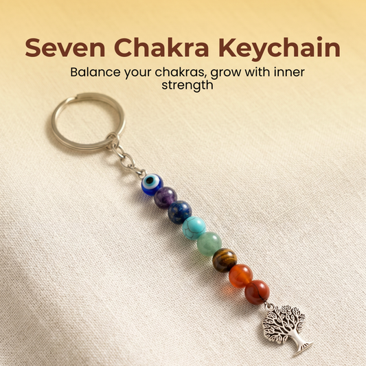 Seven Chakra Crystal Keychain With Freedom Tree (Balance, Protection & Positive Energy)