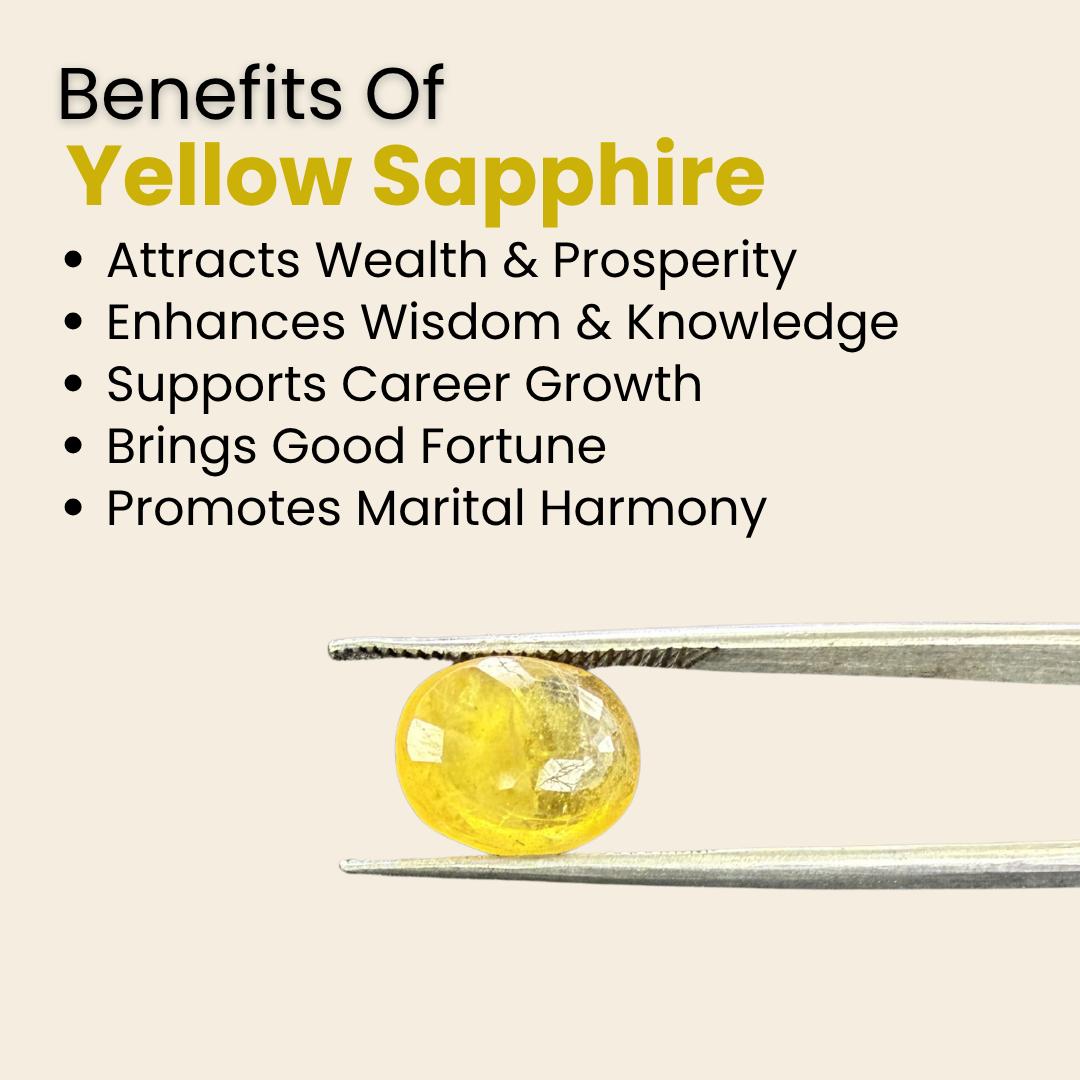 Natural Yellow Sapphire (Pukhraj) Gemstone – Oval Shape (4.50 Carat | 4.90 Ratti | 11.2 × 8.9 × 5 mm)