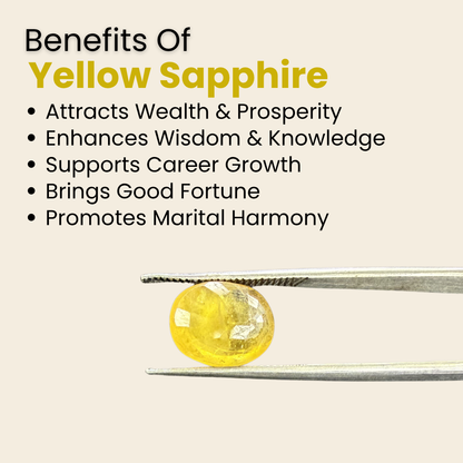 Natural Yellow Sapphire (Pukhraj) Gemstone – Oval Shape (4.50 Carat | 4.90 Ratti | 11.2 × 8.9 × 5 mm)