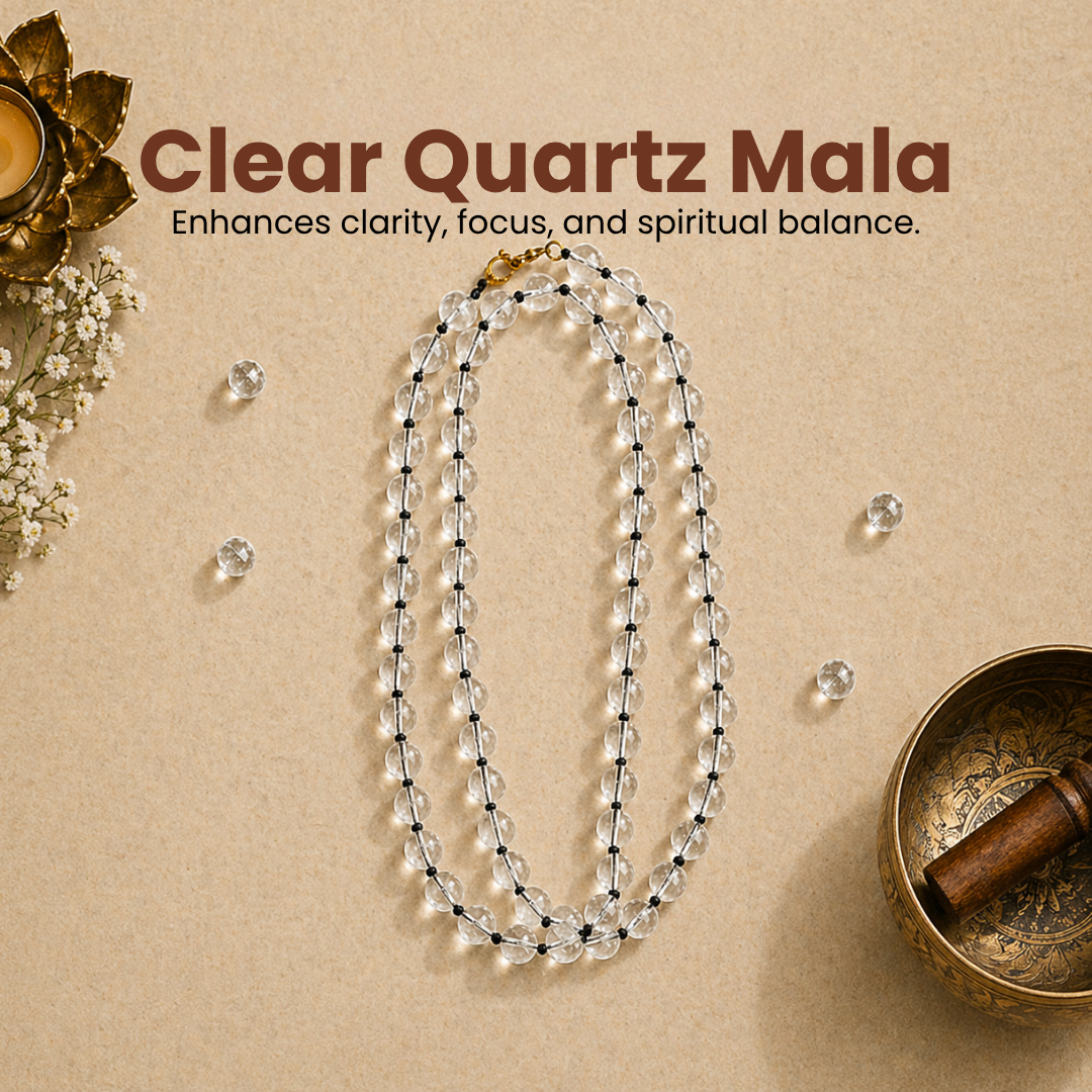 Clear Quartz (Sphatik) Mala – Clarity, Healing & Positive Energy