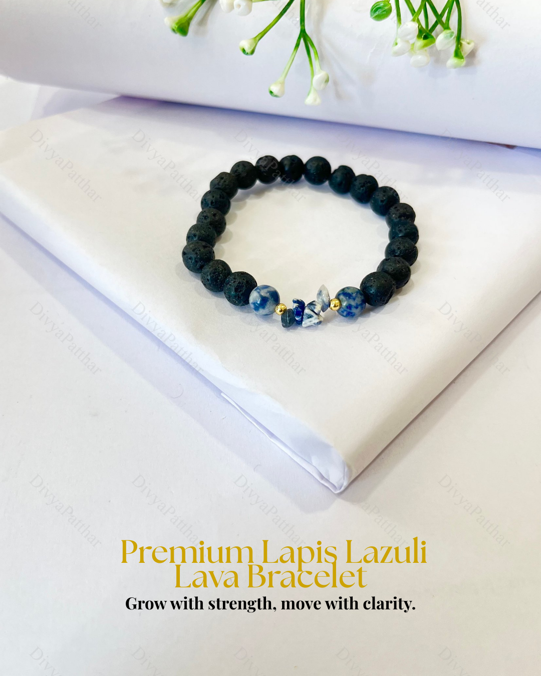 Premium Lapis Lazuli Lava Bracelet (Wisdom, Communication & Truth Alignment)