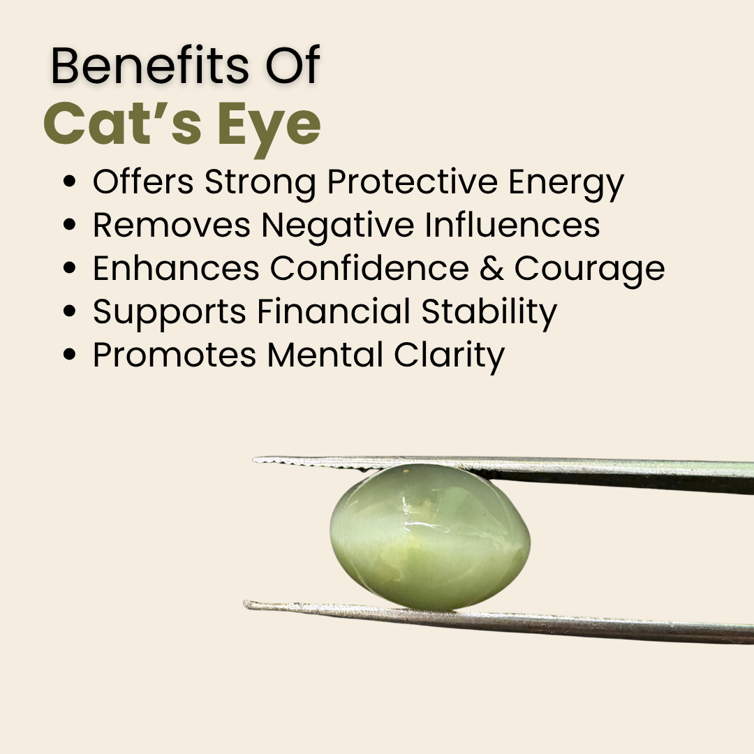 Natural Cat's Eye Gemstone – Oval Shape (6.05 Carat | 6.59 Ratti | L 12.9 × B 9.5 × H 7.6 mm)