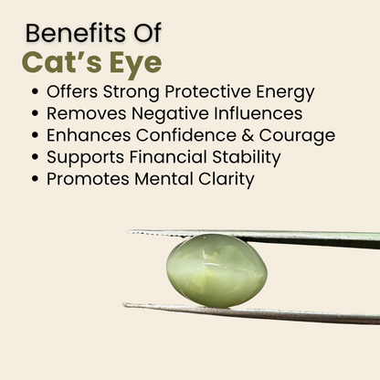 Natural Cat's Eye Gemstone – Oval Shape (6.05 Carat | 6.59 Ratti | L 12.9 × B 9.5 × H 7.6 mm)