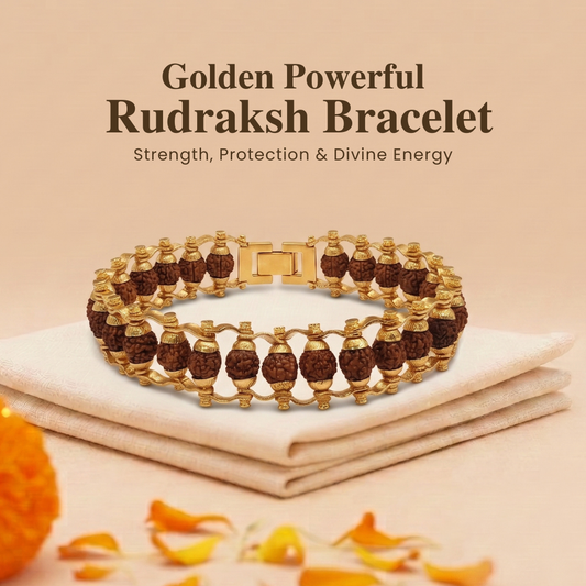 Golden Powerful Rudraksh Bracelet – Strength, Protection & Divine Energy