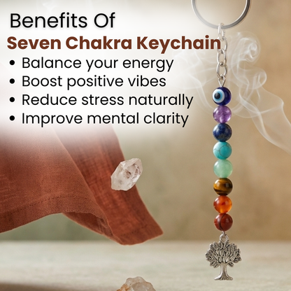 Seven Chakra Crystal Keychain With Freedom Tree (Balance, Protection & Positive Energy)