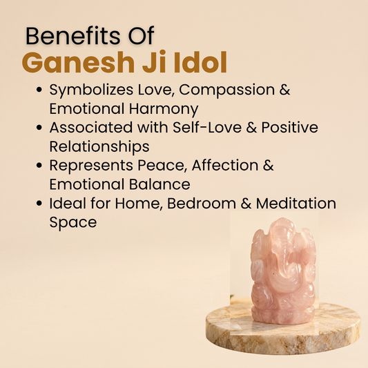 Natural Rose Quartz Ganesh Idol (87.34 Gram | LBH: 6 × 3 × 3.6 cm)