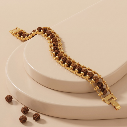 Golden Powerful Rudraksh Bracelet – Strength, Protection & Divine Energy