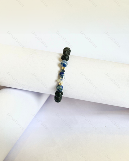 Premium Lapis Lazuli Lava Bracelet (Wisdom, Communication & Truth Alignment)