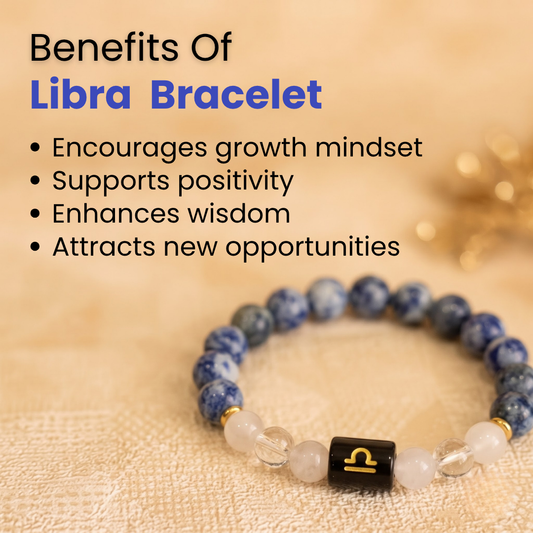 Libra (तुला राशि) Zodiac Sodalite, Milky Quartz & Clear Quartz Bracelet