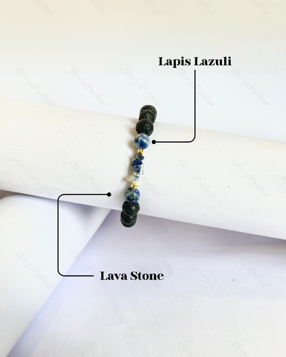 Premium Lapis Lazuli Lava Bracelet (Wisdom, Communication & Truth Alignment)