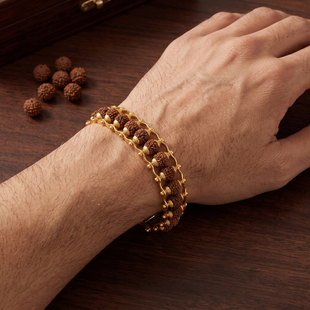 Golden Powerful Rudraksh Bracelet – Strength, Protection & Divine Energy