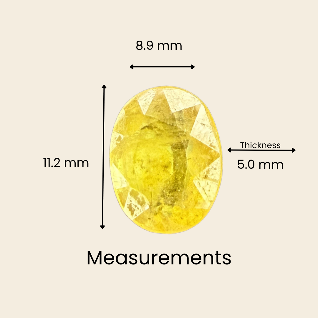 Natural Yellow Sapphire (Pukhraj) Gemstone – Oval Shape (4.50 Carat | 4.90 Ratti | 11.2 × 8.9 × 5 mm)